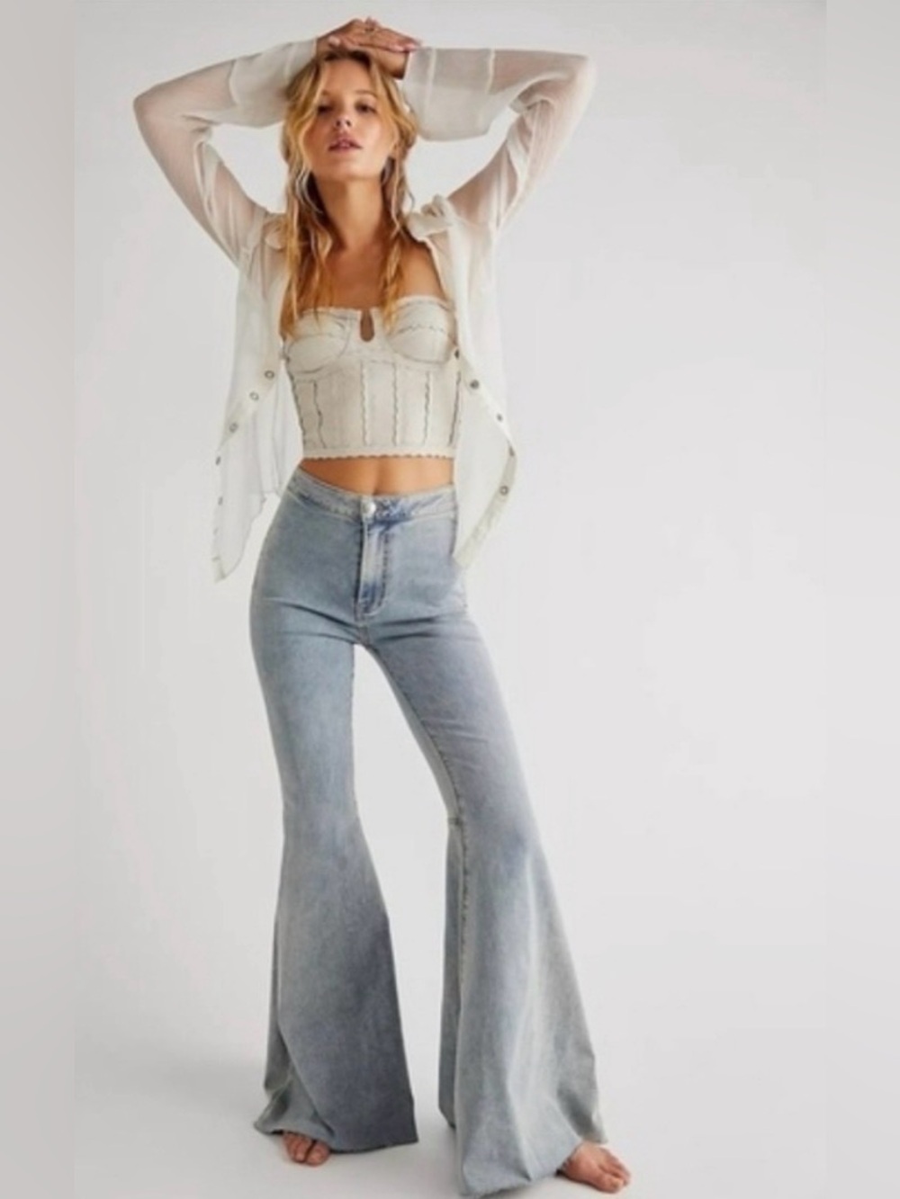 The Free People Just Float On Flare Jeans Light Wash